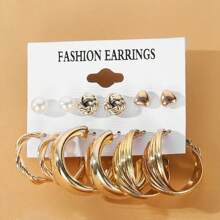 22pcs/Set Elegant Geometric Design Hoop Earrings Set For Women, Luxury Earrings Suitable For Daily Commute - Yellow Gold - View 4