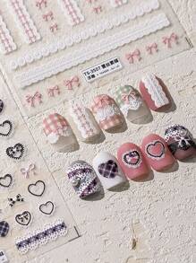 1pc Elegant Fashion 3D Embossed Lace Nail Sticker, Butterfly Print Nail Art Decals, Suitable For Daily Wear, Popular Among Women And Girls Nails Nail Stickers - Multicolor - View 1
