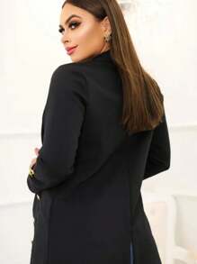 Tailored Blazer Women's Formal Jacket With Buttons Stylish Buttoned Overcoat - Black - View 3