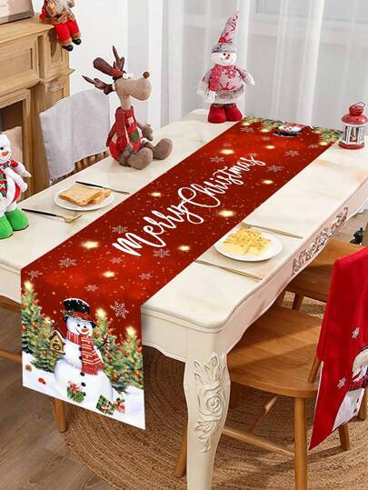 1 件，圣诞红底雪人圣诞快乐桌旗，35 * 180 厘米涤纶季节性冬季圣诞节圣诞节节日餐桌装饰，圣诞节装饰适用于 2025 年家居礼物新年 2026