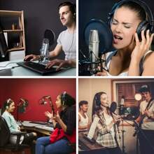 专业麦克风防喷罩，配有灵活的 360° 鹅颈夹和双层声音过滤器，适用于卡拉 OK、流媒体和播客录音 - 黑色 - 查看 9