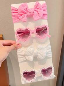 2/4Pcs/Set New Baby Girls Boys Cute Solid Color Bowknot Hairband Flower Heart Fashion Glasses Kids Hair Accessories,Card Only Show,Don't Shipping(Due Light Cause,Eyeglass Lens Colors Have Some Error) - Sunglasses+Headband - View 1
