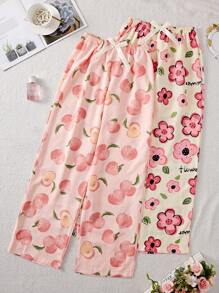 2 piezas Conjunto de pantalones casuales de verano con estampado floral para mujeres