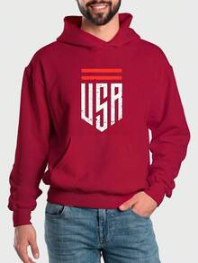 Men's Flannel Kangaroo Sweatshirt Print USA Format - 酒紅色 - 查看 1