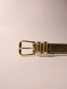 Women's Fashion Belt 2.5cm Gold Buckle - Gold - View 3