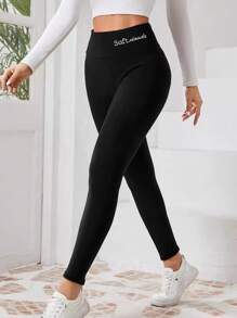 1 Stück Damen Thermobeinhose, mit Kunstlammfell Strickfutter, hoher Bund, Stickerei, plus Fleece Futter, enge Beine, Winterbekleidung