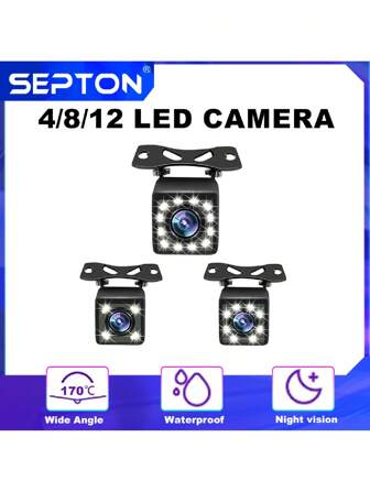 SEPTON 1 Pc SEPTON High Digital 4LED/8LED/12LED Flashlight Waterproof Car Rear View Camera AHD Backup Camera 170 Degree Wide Angle Car Camera Night Vision
