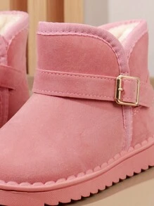 1 Pair Unisex Solid Color Front Button Decor Slip-On Snow Boots, Toddler Boys Comfortable Anti-Skid Soft Bottom Walking Shoes, Toddler Girls Plush Lined Thick Fur Winter Outdoor Activities Boots, Suitable For Autumn/Winter