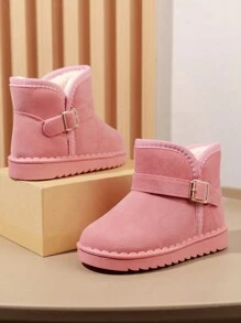 1 Pair Unisex Solid Color Front Button Decor Slip-On Snow Boots, Toddler Boys Comfortable Anti-Skid Soft Bottom Walking Shoes, Toddler Girls Plush Lined Thick Fur Winter Outdoor Activities Boots, Suitable For Autumn/Winter