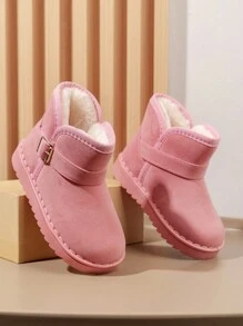 1 Pair Unisex Solid Color Front Button Decor Slip-On Snow Boots, Toddler Boys Comfortable Anti-Skid Soft Bottom Walking Shoes, Toddler Girls Plush Lined Thick Fur Winter Outdoor Activities Boots, Suitable For Autumn/Winter