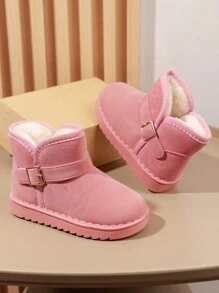 1 Pair Unisex Solid Color Front Button Decor Slip-On Snow Boots, Toddler Boys Comfortable Anti-Skid Soft Bottom Walking Shoes, Toddler Girls Plush Lined Thick Fur Winter Outdoor Activities Boots, Suitable For Autumn/Winter