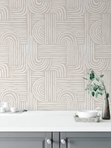 17.7 英寸 * 6.5/9.8 英尺 * 1 件经典条纹绳纹即剥即贴壁纸，防水可移除，墙贴，家居装饰，墙壁艺术，墙壁装饰，房间装饰 - 米色 - 查看 5