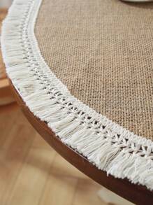 1pc 100% Linen Vintage Rustic Lace Edge Round Placemat, Suitable For Kitchen, Dining Table, Desk, Coffee Table, Vanity, Home Decor, Living Room, Bedroom, Yard, Indoor Outdoor, Camping, Villa, Holiday, Party, Wedding, Cabinet, Family Gathering, Holiday Decoration