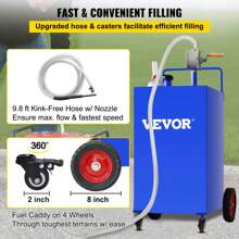 30 Gallon Portable Gas Caddy, Fuel Caddy Fuel Storage Tank With 4 Wheels & Manual Transfer Pump, Gasoline Fuel Container For Cars, Lawn Mowers, ATVs & Boats, Blue - 藍色 - 查看 6
