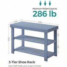 SONGMICS Shoe Rack Bench, 3-Tier Bamboo Shoe Storage Organizer, Entryway Bench, Holds Up To 286 Lb, 11.3 X 27.6 X 17.8 Inches, For Entryway Bathroom Bedroom, Black ULBS04H - 灰色 - 查看 3
