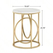 Tribesigns Modern Circular End Table, 20" Side Table Coffee Stand, Cocktail Table With Distinctive Gold O-Shaped Base, Midcentury Decorative Table Nightstand For Living Room Bedroom - Bạch kim - Xem 7