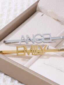 1pc Personalized Uppercase Letter Hair Clip, Customized Stainless Steel Name Hair Pin, Minimalist Customized Text Accessory Headpiece For Women, Mothers Gift, Bridesmaids Gift, Christmas Gift, Wedding Gift, Birthday Gift - Gold - View 4