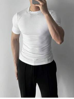 Camiseta canelada estilo Americano MODELO AJUSTE FINO Casual Masculino Premium Primavera Verão