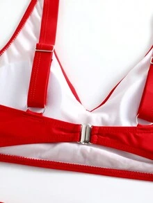 2 件套女士性感 V 领前交叉比基尼泳装和高腰纯色比基尼夏季