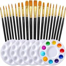 Bộ Bảng Màu Cọ Sơn Bởi Lonely Finger, 2 Gói/20 Chiếc Đầu Tròn Đầu Nhọn Bàn Chải Tóc Nylon Với 5 Khay Sơn Dùng Cho Màu Nước Acrylic Dầu Gouache Tempera Và Vẽ Cơ Thể - Bộ - Xem 1