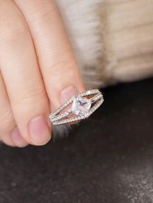 1 Chiếc nhẫn Cubic Zirconia thời trang dành cho phụ nữ dùng để trang trí tiệc cưới, đính hôn, kỷ niệm, quà tặng ngày lễ tình nhân - 1 # - Xem 5