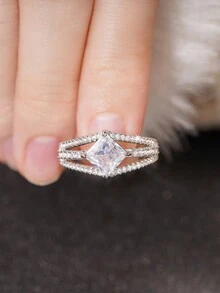 1 Chiếc nhẫn Cubic Zirconia thời trang dành cho phụ nữ dùng để trang trí tiệc cưới, đính hôn, kỷ niệm, quà tặng ngày lễ tình nhân - 1 # - Xem 3