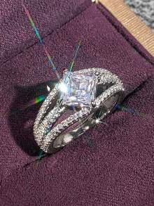 1 Chiếc nhẫn Cubic Zirconia thời trang dành cho phụ nữ dùng để trang trí tiệc cưới, đính hôn, kỷ niệm, quà tặng ngày lễ tình nhân - 1 # - Xem 2