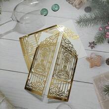 10pcs 5.1x7.1inch Gold Metallic Door Fold Laser Cut Invitation Cards For Wedding Party,Christmas