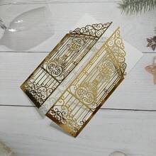 10pcs 5.1x7.1inch Gold Metallic Door Fold Laser Cut Invitation Cards For Wedding Party,Christmas