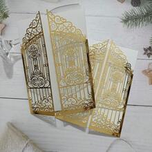 10pcs 5.1x7.1inch Gold Metallic Door Fold Laser Cut Invitation Cards For Wedding Party,Christmas