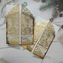 10pcs 5.1x7.1inch Gold Metallic Door Fold Laser Cut Invitation Cards For Wedding Party,Christmas
