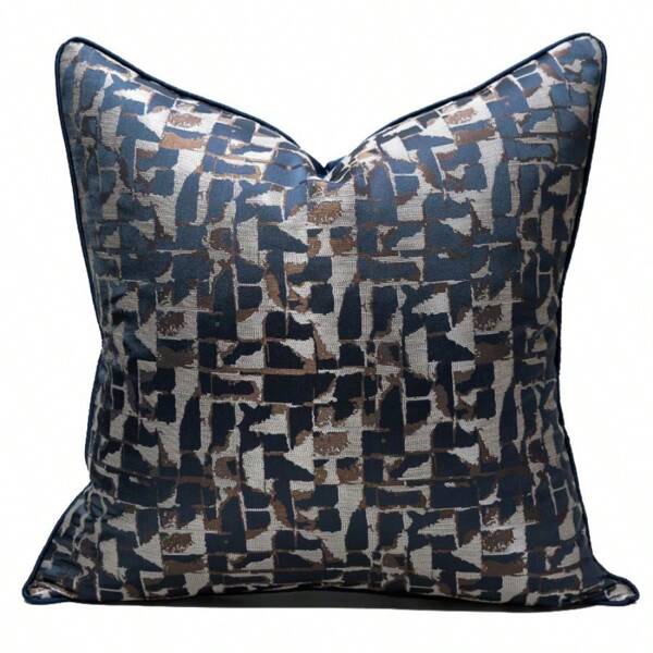 1pc Plaid & Geometric Pattern Cushion Cover, Modern Minimalist Luxury Polyester High-Precision Jacquard Woven Square Soft And Smooth Buffering Pad Suitable For Hotel, Villa, Manor, Study, Living Room, Birthday Party Decoration (Without Core)