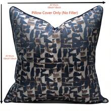1pc Plaid & Geometric Pattern Cushion Cover, Modern Minimalist Luxury Polyester High-Precision Jacquard Woven Square Soft And Smooth Buffering Pad Suitable For Hotel, Villa, Manor, Study, Living Room, Birthday Party Decoration (Without Core) - Royal Blue - View 5