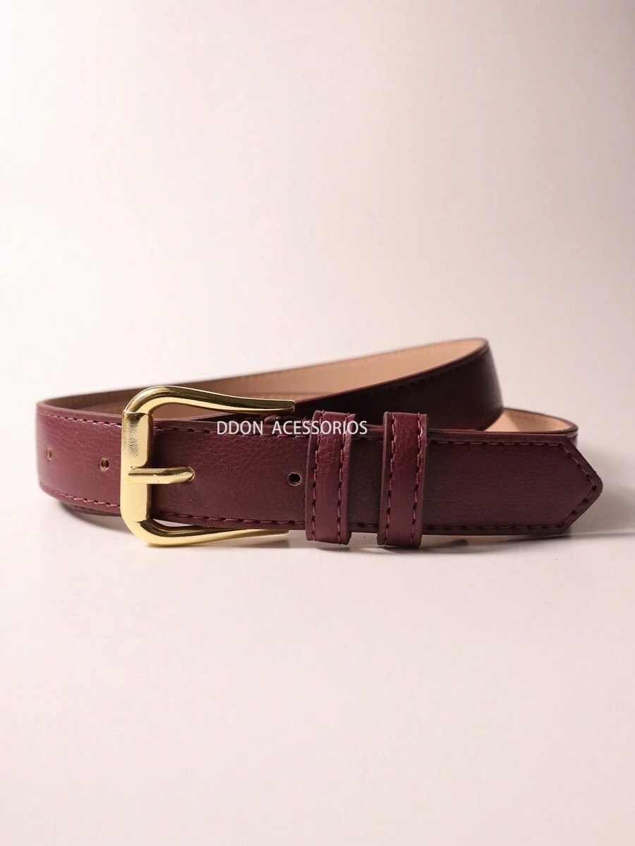 Women's Fashion Belt 2.5cm Gold Buckle - 酒紅色 - 查看 1