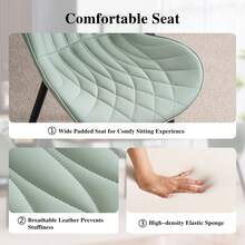 Armless Dining Chairs Set Of 2, Upholstered PU Leather Dining Room Chairs, Modern Kitchen Chairs For Living Room Bedroom, Side Chairs With Mid Back And Metal Legs, Loads 300LBS, Easy To Assemble - 薄荷綠 - 查看 4