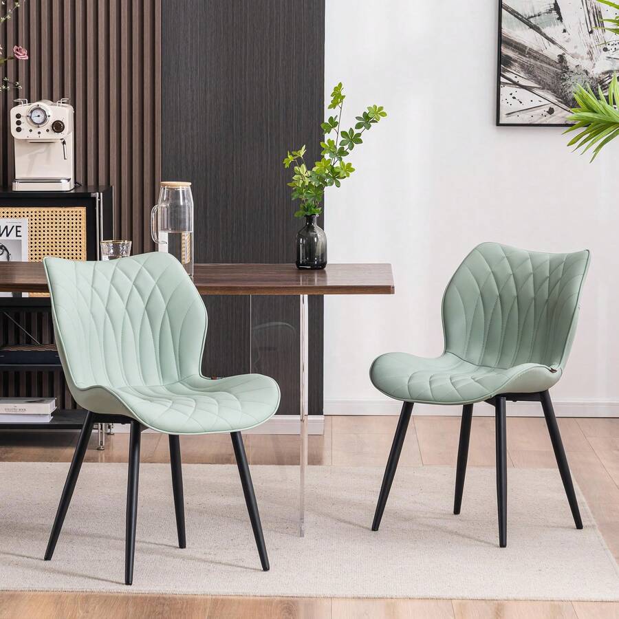 Armless Dining Chairs Set Of 2, Upholstered PU Leather Dining Room Chairs, Modern Kitchen Chairs For Living Room Bedroom, Side Chairs With Mid Back And Metal Legs, Loads 300LBS, Easy To Assemble - 薄荷綠 - 查看 1