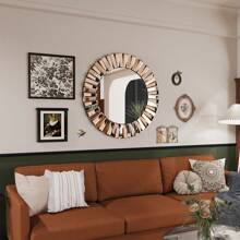 Sunburst Beveled Edge Frameless Wall Mount Bathroom Vanity Mirror - Tawny - View 2