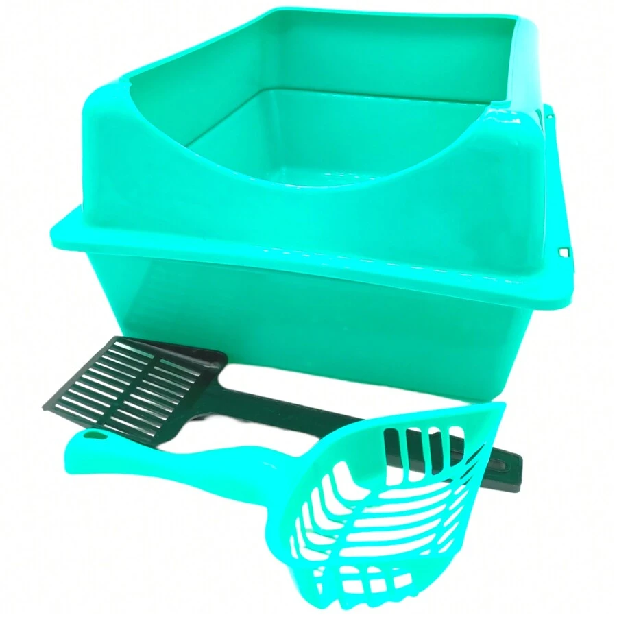 Large Cat Litter Box With Extension + Shovels - 淺藍色 - 查看 1