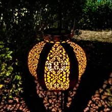 1pc Solar Powered Iron Hex Lantern, Vintage Style Decorative Lantern, Multi-Color, Suitable For Garden, Yard, Path - Waterproof, Hollow Floral Pattern Shadow Fall Decor House Decor Outdoor Decor