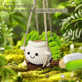 DIY Green Potted Plant Crochet Kit For Beginners, Amigurumi Stuffed Plants - Gift Animal Crochet Starter Kit All-In-One Complete Crochet Kit Learn To Crochet Sets With Instructions And Step By Step Video Tutorials For Adults