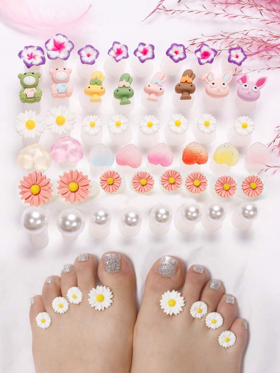 8pcs/Set Daisy-Shaped Silicone Toe Separator Nail Art Tools, Korean Style Toe Divider,Nail Supplies,Nail Tools,Nail Art Tools,Back To School,Nails,Nail Tools For Press On Nails