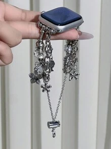 1 chiếc vòng tay mặt dây chuyền hình trái tim màu hồng tương thích với dây đeo đồng hồ Apple Series 10 9 8 7 6 5 4 3 2 1 38mm 40mm 41mm 42mm 44mm 45mm 46mm 49mm Ultra 1/2 SE thay thế cho dây đeo đồng hồ Apple dành cho nữ - Bạc - Xem 5