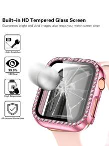 三合一包括腕带、表壳和保护膜 女式 男式 I 时尚运动 柔软、舒适、透气 单色纯色硅胶蝴蝶扣表带 带单颗水钻 双颗水钻 带钢化膜保护套 元旦礼物 多种颜色可选，搭配 Apple Watch Ultra 系列 9/8/7/6/5/SE/4/3/2/1 配件 替换表带 配件 DIY 套装 情人节 - Series 4/5/6/SE[40mm] - 查看 2