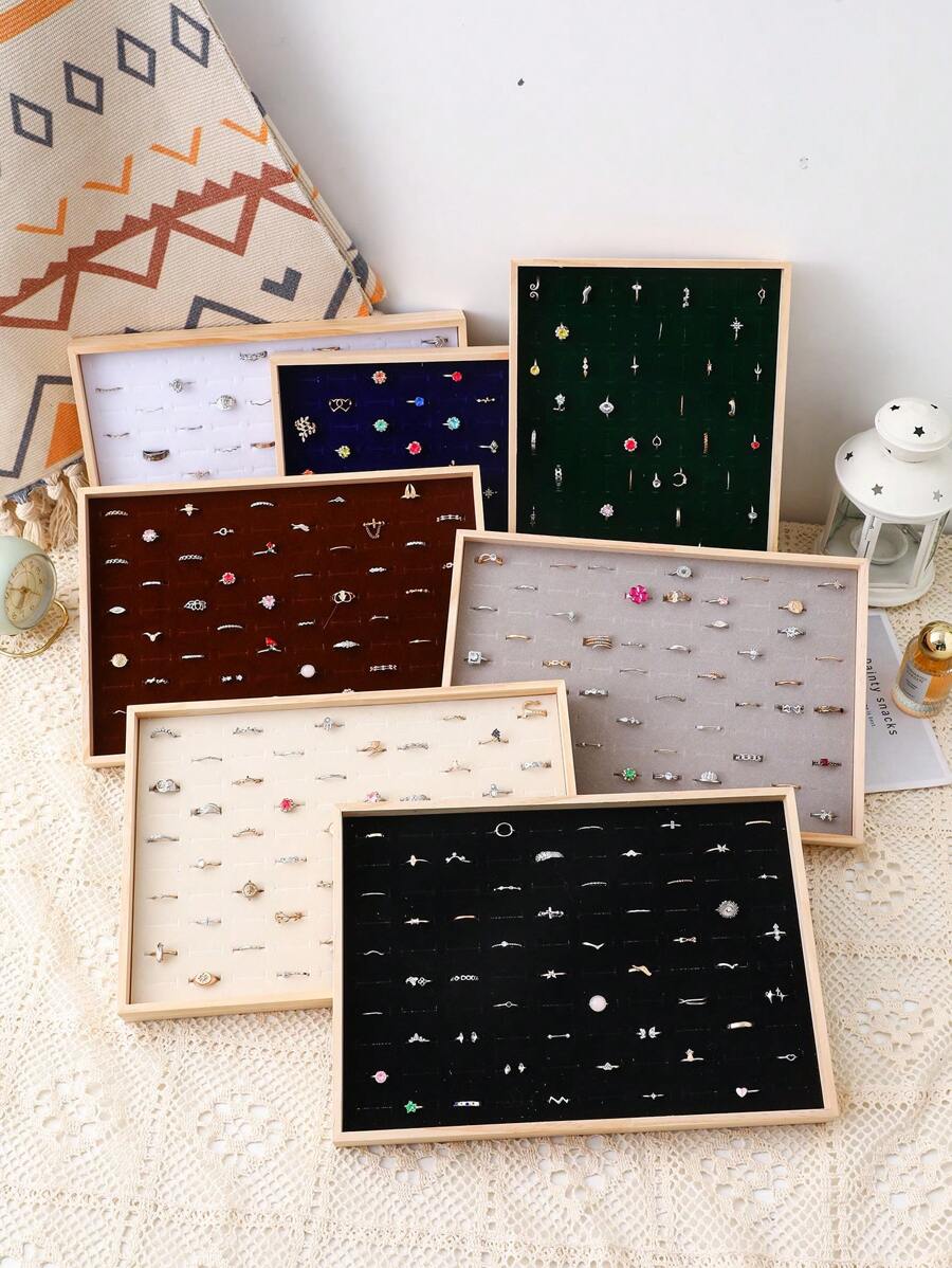 1 Máy Tính Bằng Gỗ & Nhung Dung Tích Lớn Giá Đỡ Chiếc Nhẫn Khay Đựng Đồ Trang Sức Để Chụp Ảnh Và Phòng Trưng Bày - Nhiều màu - Xem 1