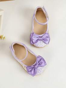 全新女童皮鞋宝宝时尚可爱公主礼服鞋蝴蝶装饰透气软底平底女童鞋 - 淡紫色 - 查看 5