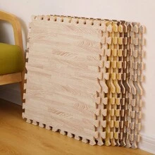 1pc/10pcs, 12"X12", High Strength Interlocking Floor Mats With Wood Grain Pattern, Suitable For Living Room, Kitchen, Bedroom, Anti-Collision/Anti-Slip/Waterproof, Puzzle Foam Flooring, Comes With 1 Edge Trim