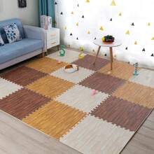 1pc/10pcs, 12"X12", High Strength Interlocking Floor Mats With Wood Grain Pattern, Suitable For Living Room, Kitchen, Bedroom, Anti-Collision/Anti-Slip/Waterproof, Puzzle Foam Flooring, Comes With 1 Edge Trim