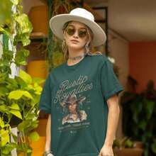 RUSTIC 100% Cotton Printed Women's T-Shirt Blouse - xanh quân đội - Xem 2