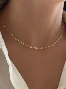 1pc 35+5cm Choker For Women Stainless Steel Hollow Heart Shape Collarbone Chain Simple Women's Necklace Jewelry Gift - Heart Chain Necklace - View 2