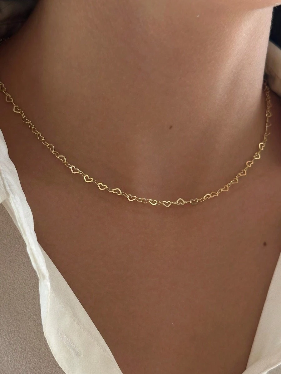 1pc 35+5cm Choker For Women Stainless Steel Hollow Heart Shape Collarbone Chain Simple Women's Necklace Jewelry Gift